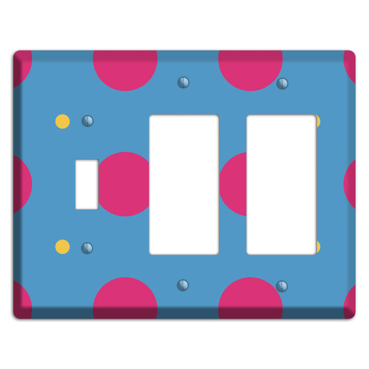 Blue with Pink and Yellow Multi Tiled Medium Dots Toggle / 2 Rocker Wallplate