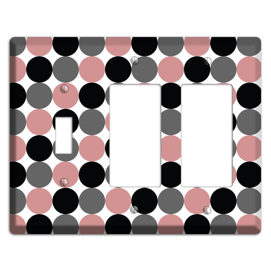 Grey Pink Black Tiled Dots Toggle / 2 Rocker Wallplate