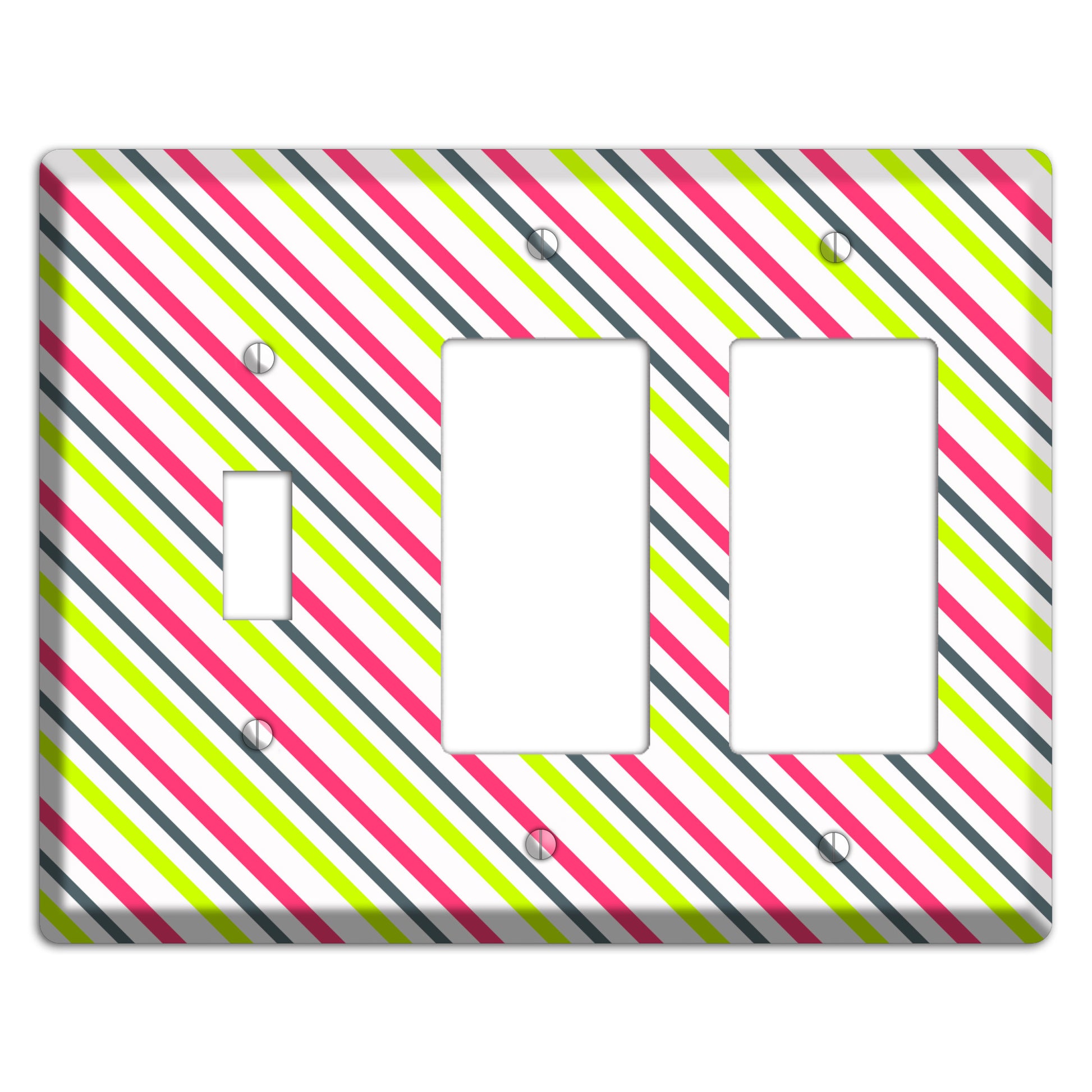 Fuschia and Lime Angled Stripe Toggle / 2 Rocker Wallplate