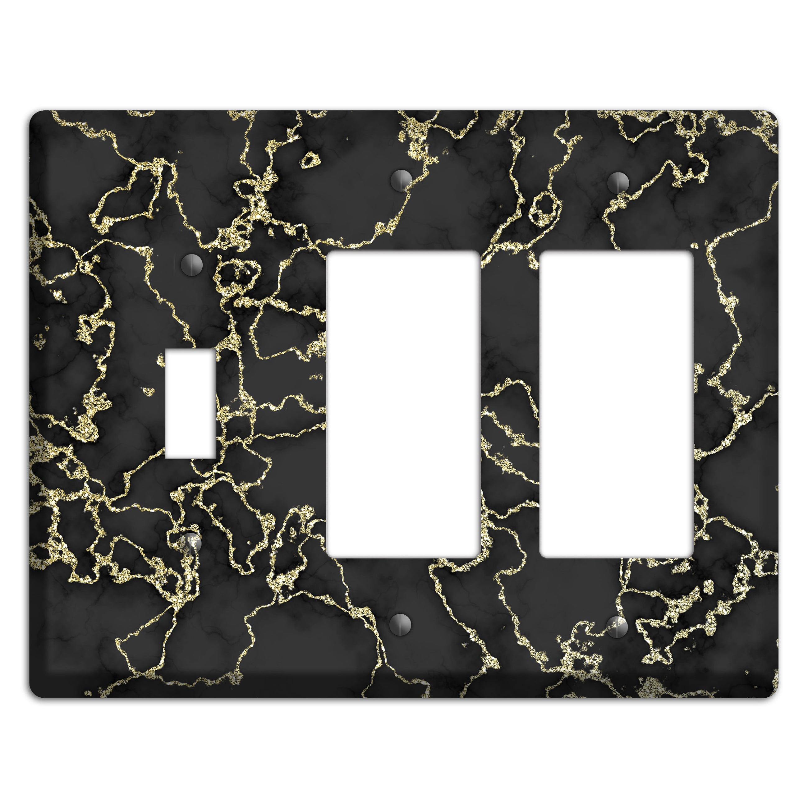 Black and Gold Marble Shatter Toggle / 2 Rocker Wallplate