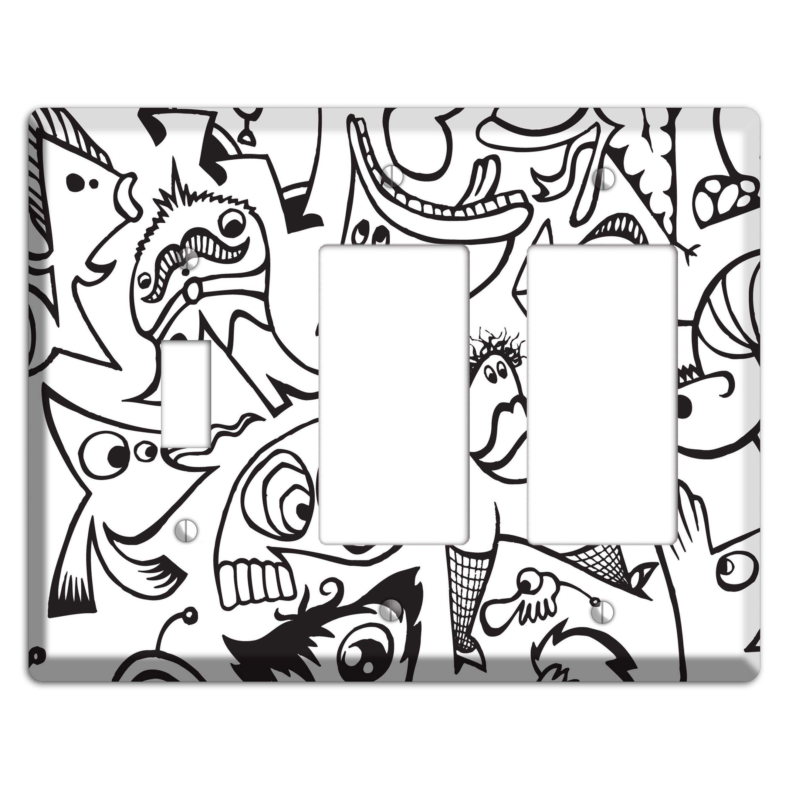 Black and White Whimsical Faces 2 Toggle / 2 Rocker Wallplate