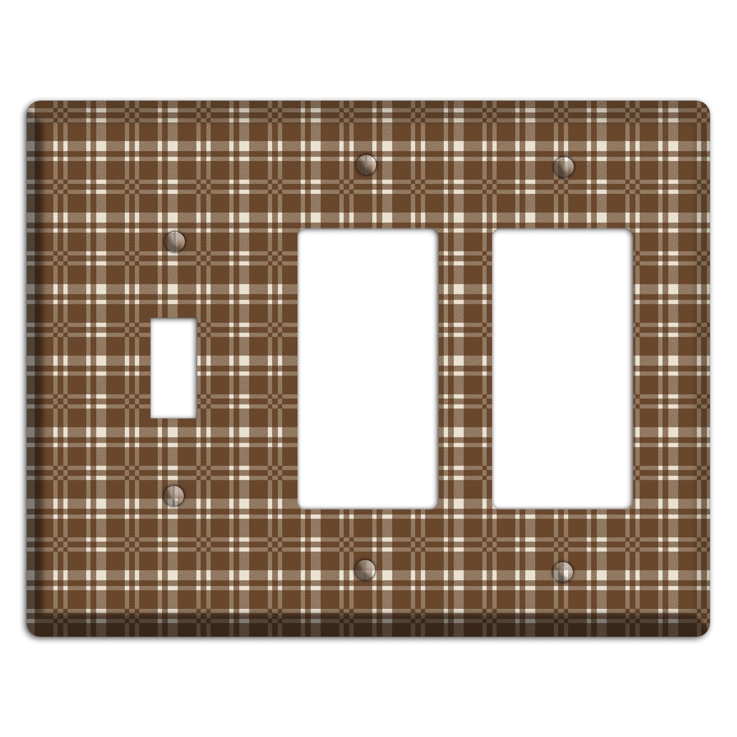 Medium Brown Plaid Toggle / 2 Rocker Wallplate