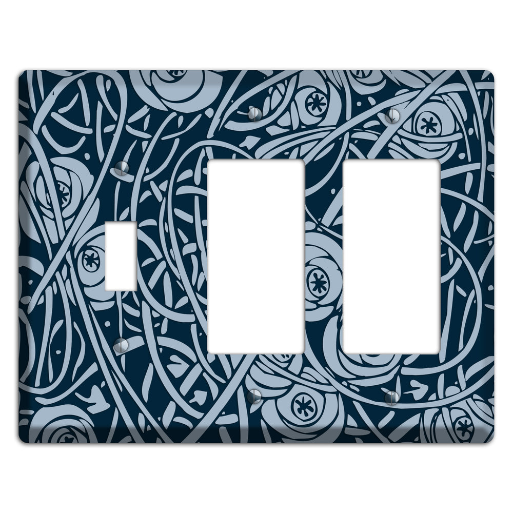 Navy Abstract Floral Toggle / 2 Rocker Wallplate