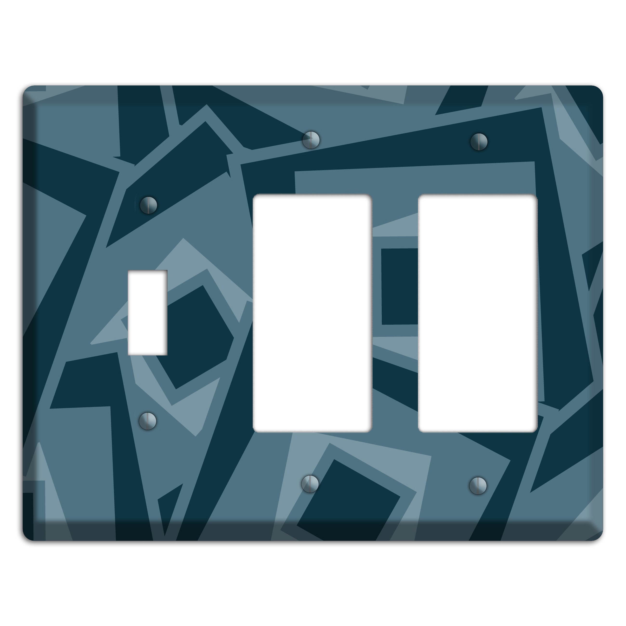 Blue-grey Retro Cubist Toggle / 2 Rocker Wallplate