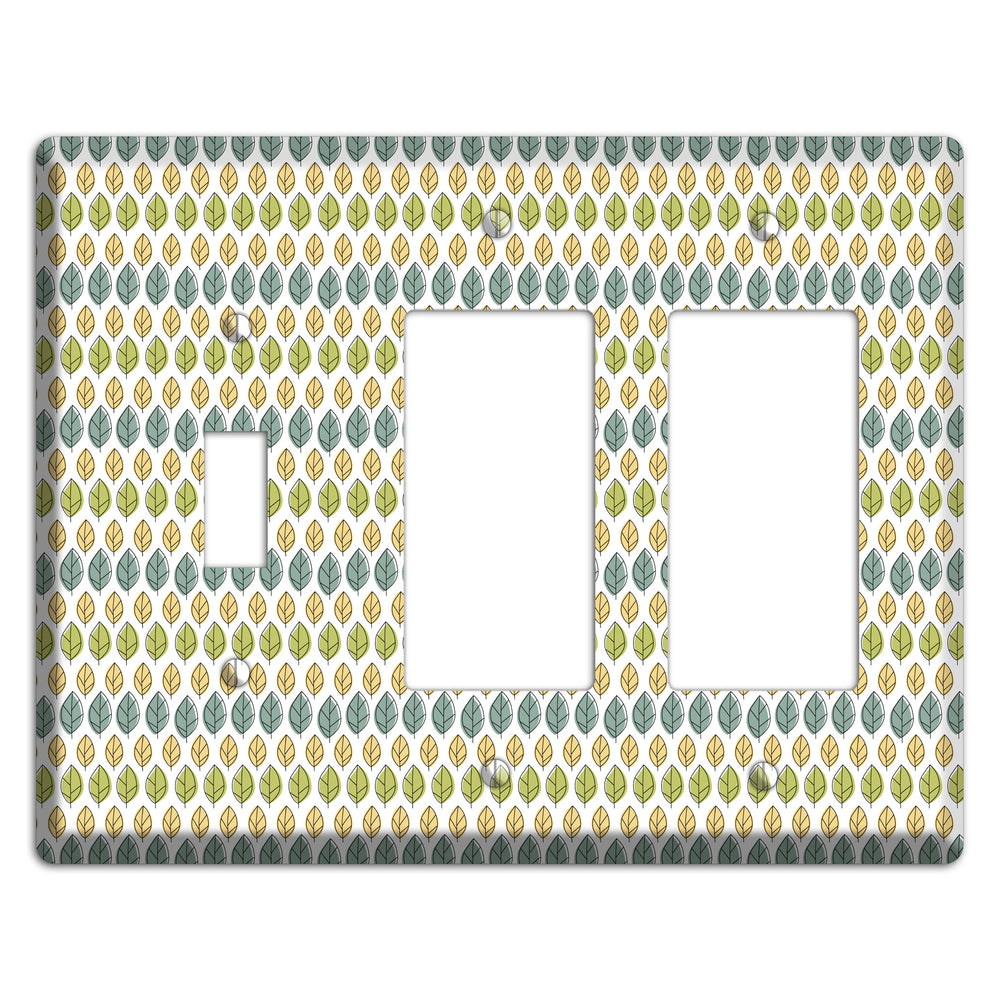 Sage Beige Dusty Blue Leaf Contour Toggle / 2 Rocker Wallplate