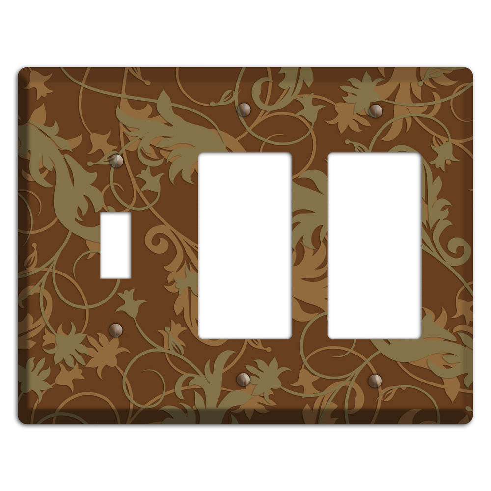 Brown and Olive Victorian Sprig Toggle / 2 Rocker Wallplate