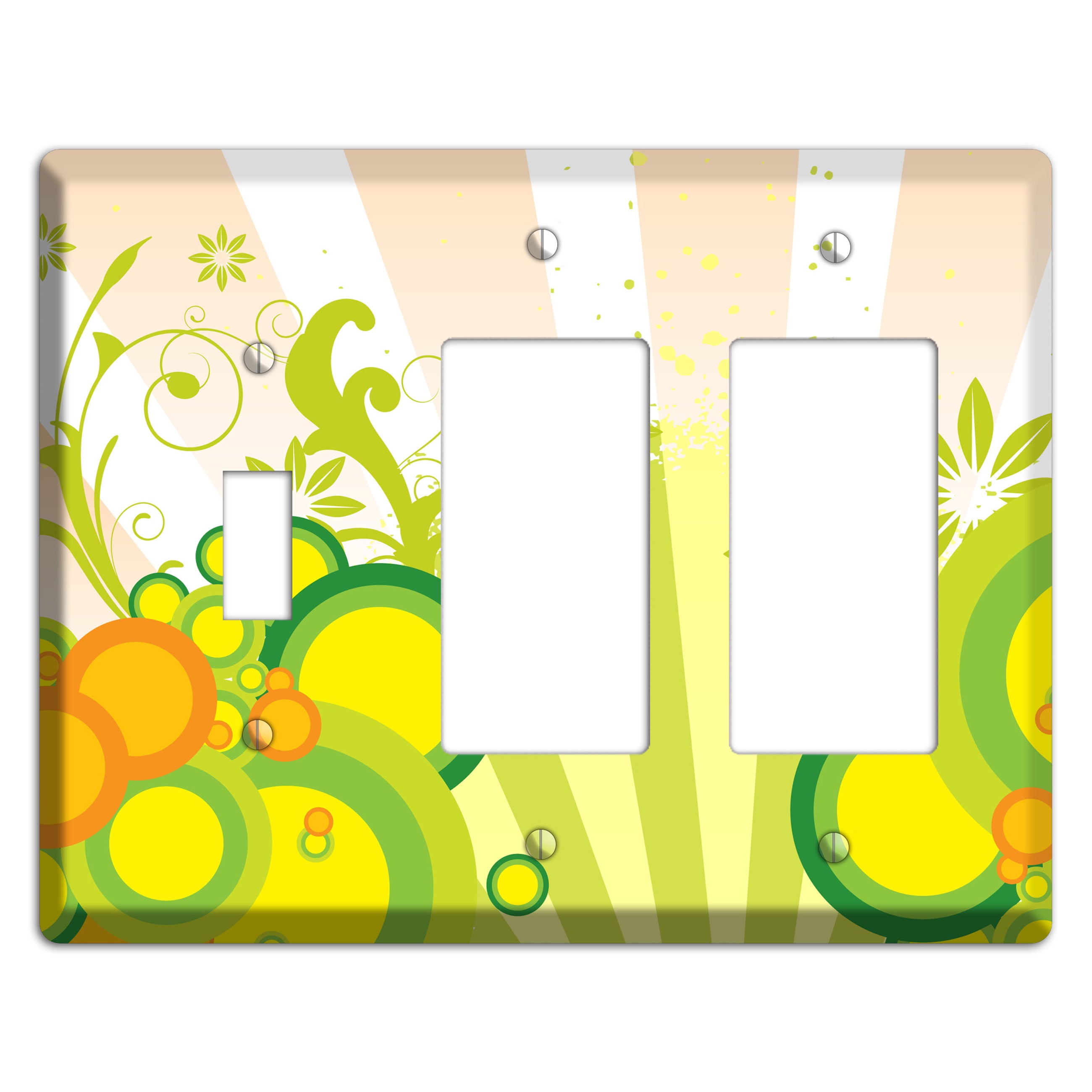 Green Yellow Orange Retro Sprig Toggle / 2 Rocker Wallplate