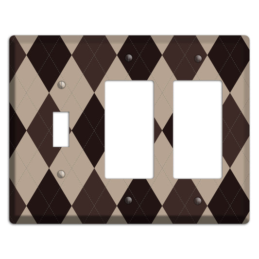 Brown and Beige Argyle Toggle / 2 Rocker Wallplate