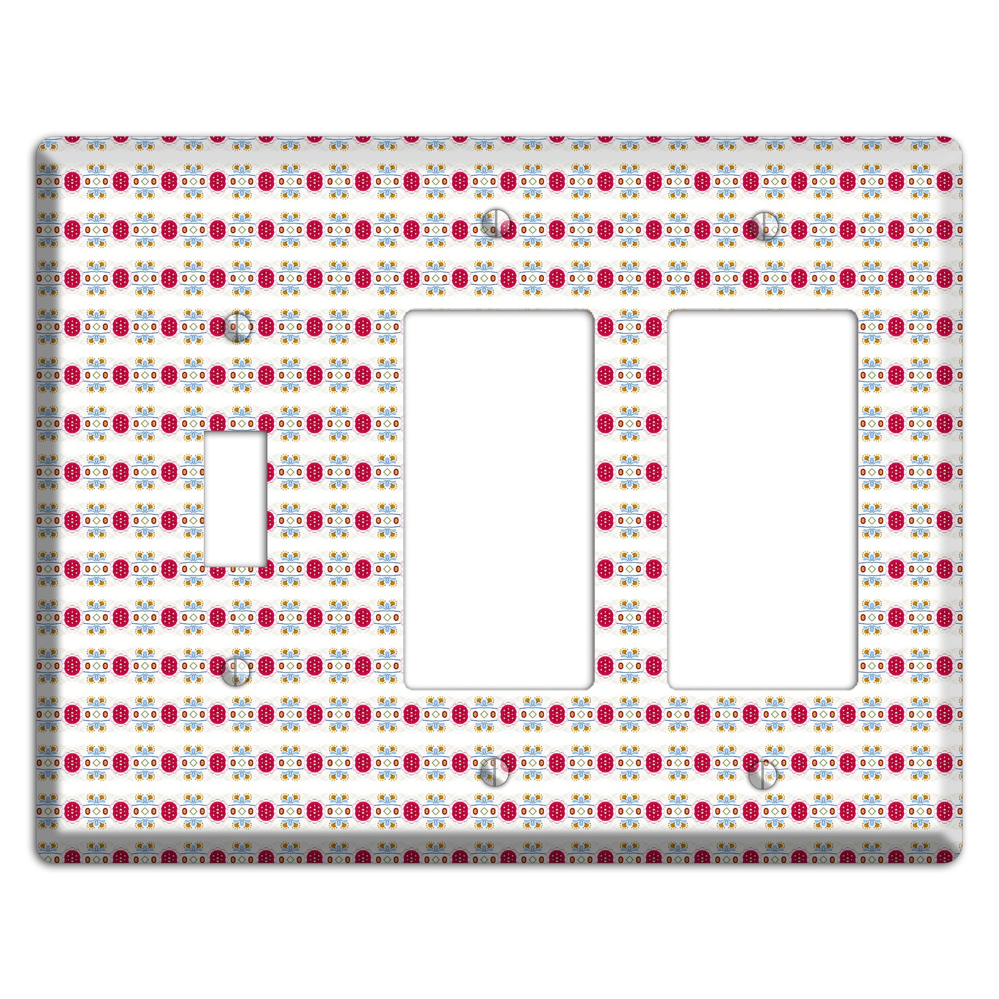 Off White with Red Blue Olive Tapestry Toggle / 2 Rocker Wallplate