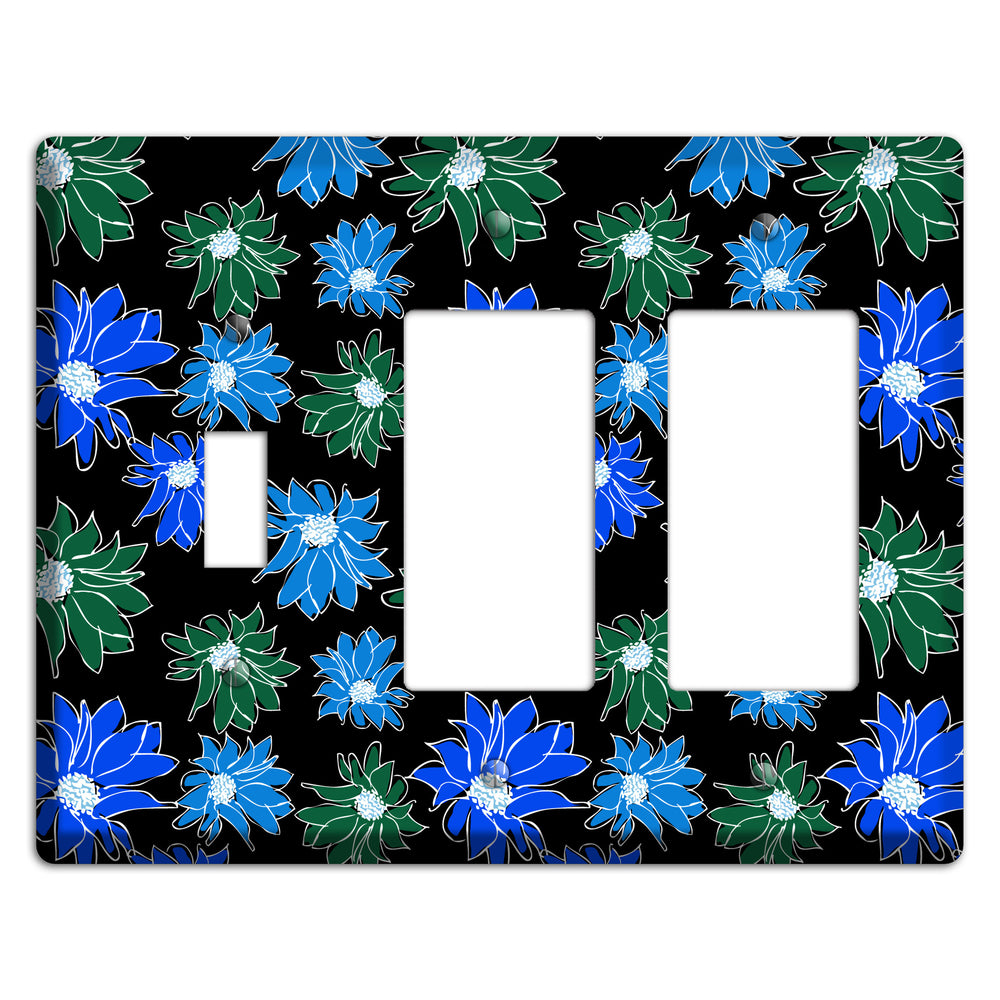 Blue and Green Flowers Toggle / 2 Rocker Wallplate