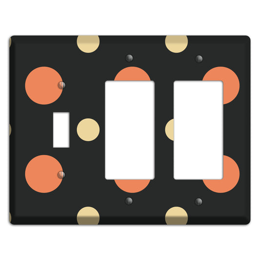 Black with Coral and Beige Multi Medium Polka Dots Toggle / 2 Rocker Wallplate