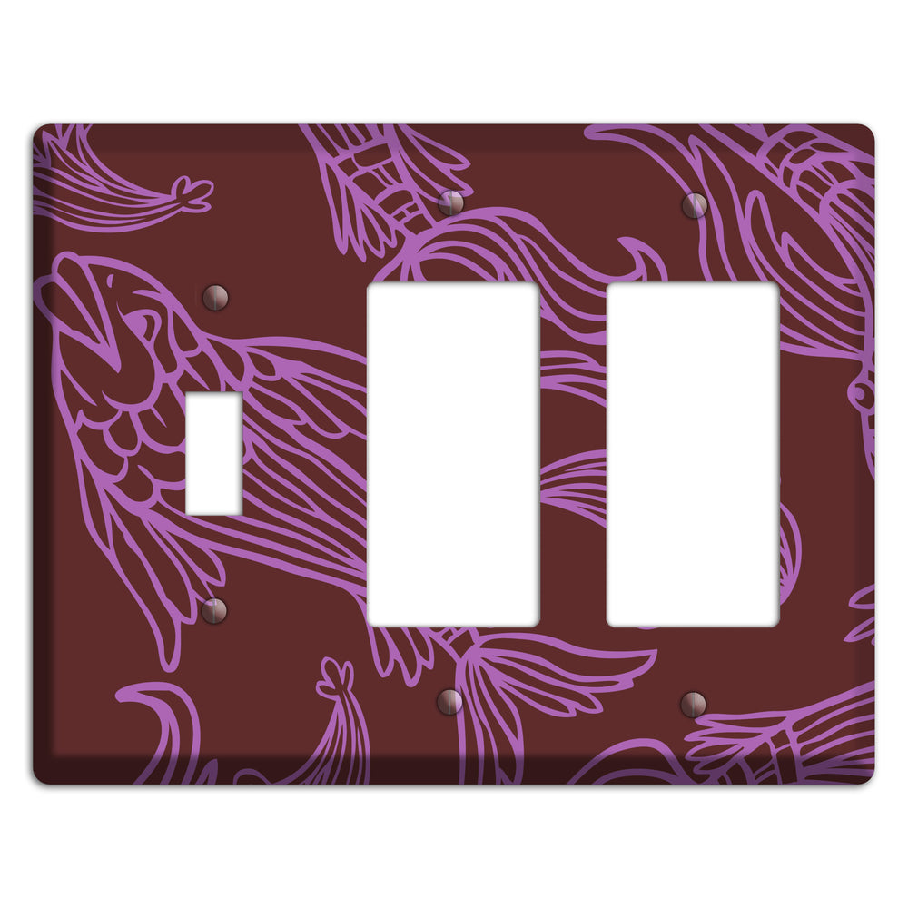 Purple and Pink Koi Toggle / 2 Rocker Wallplate