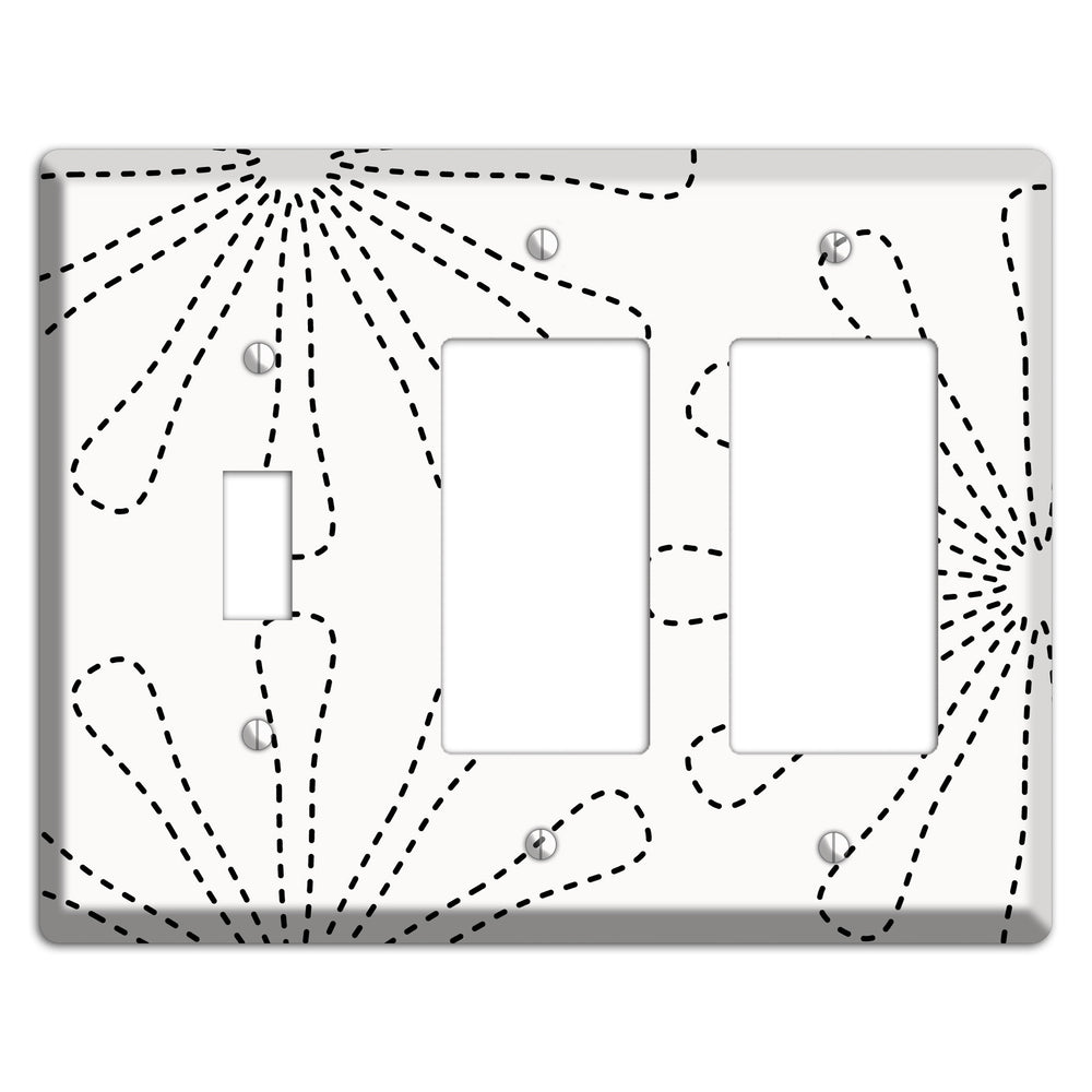 White with Black Retro Stipple Floral Contour Toggle / 2 Rocker Wallplate