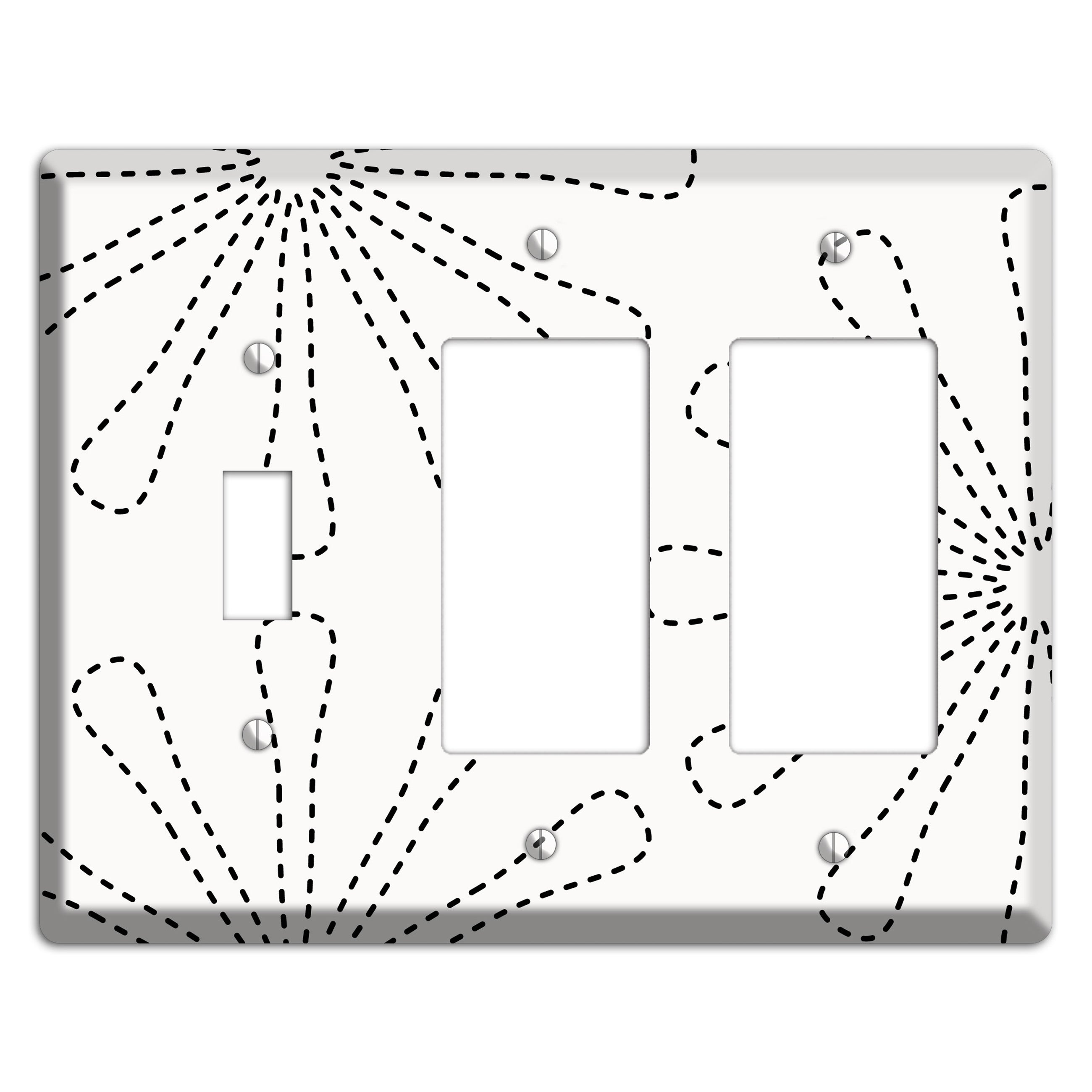 White with Black Retro Stipple Floral Contour Toggle / 2 Rocker Wallplate
