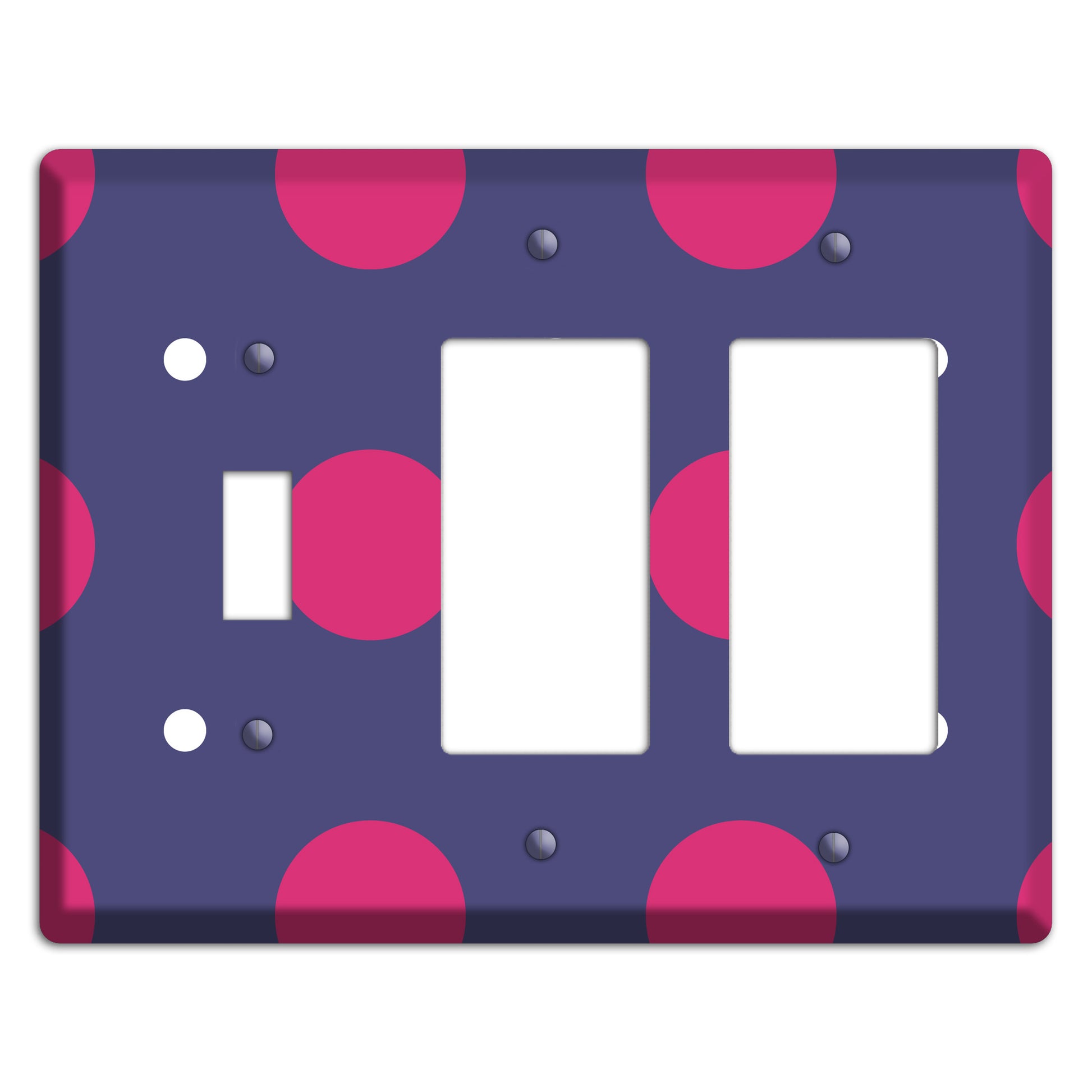 Purple with Purple and White Multi Tiled Medium Dots Toggle / 2 Rocker Wallplate