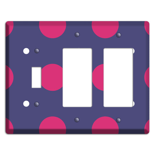 Purple with Purple and White Multi Tiled Medium Dots Toggle / 2 Rocker Wallplate