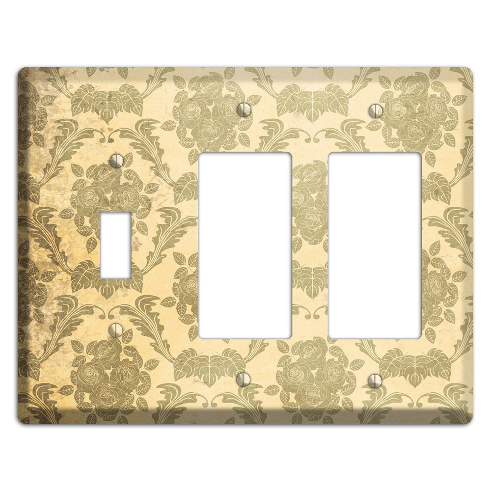 Straw Vintage Rose Damask Toggle / 2 Rocker Wallplate