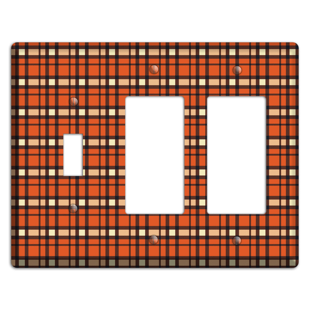 Orange Plaid Toggle / 2 Rocker Wallplate