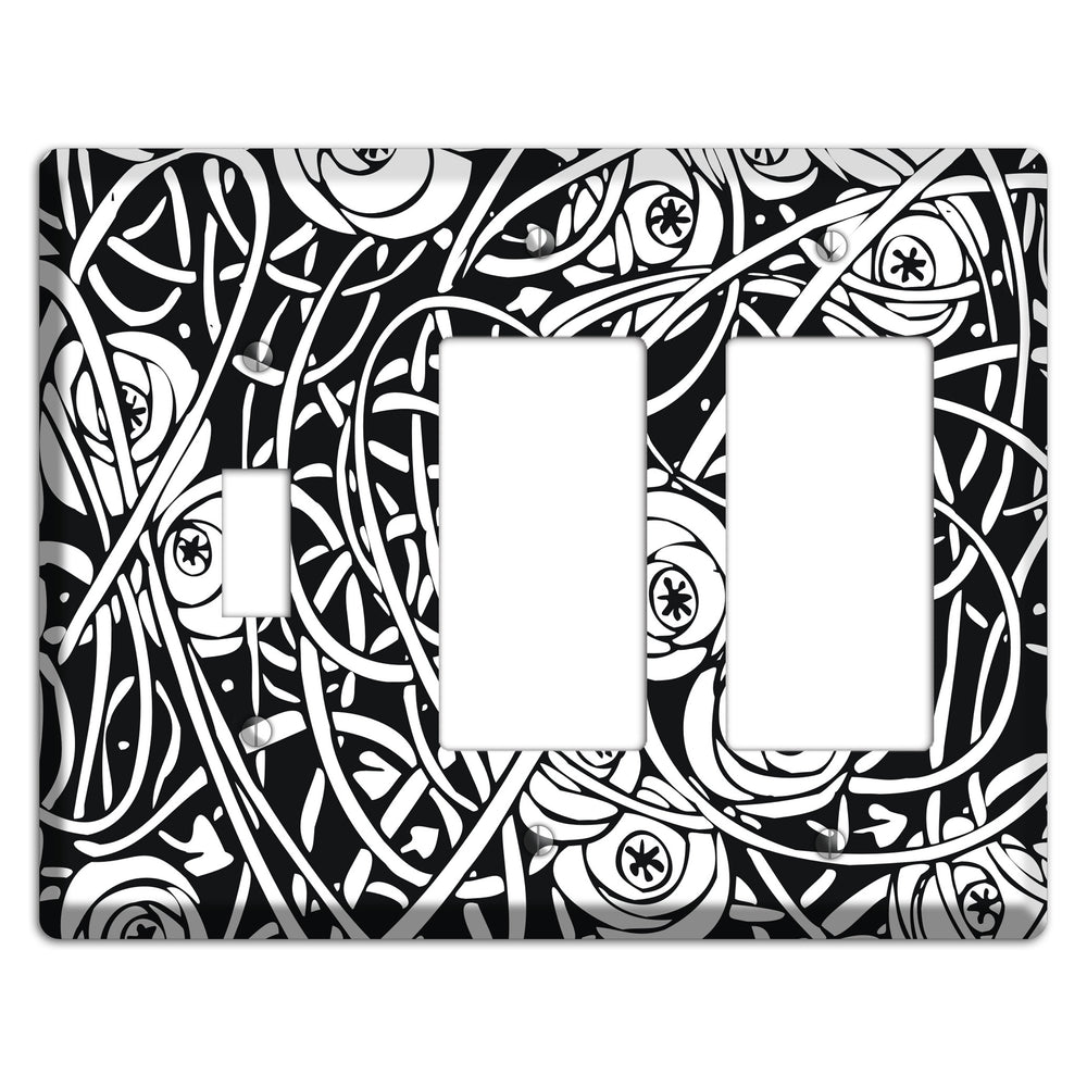 Black and White Deco Floral Toggle / 2 Rocker Wallplate