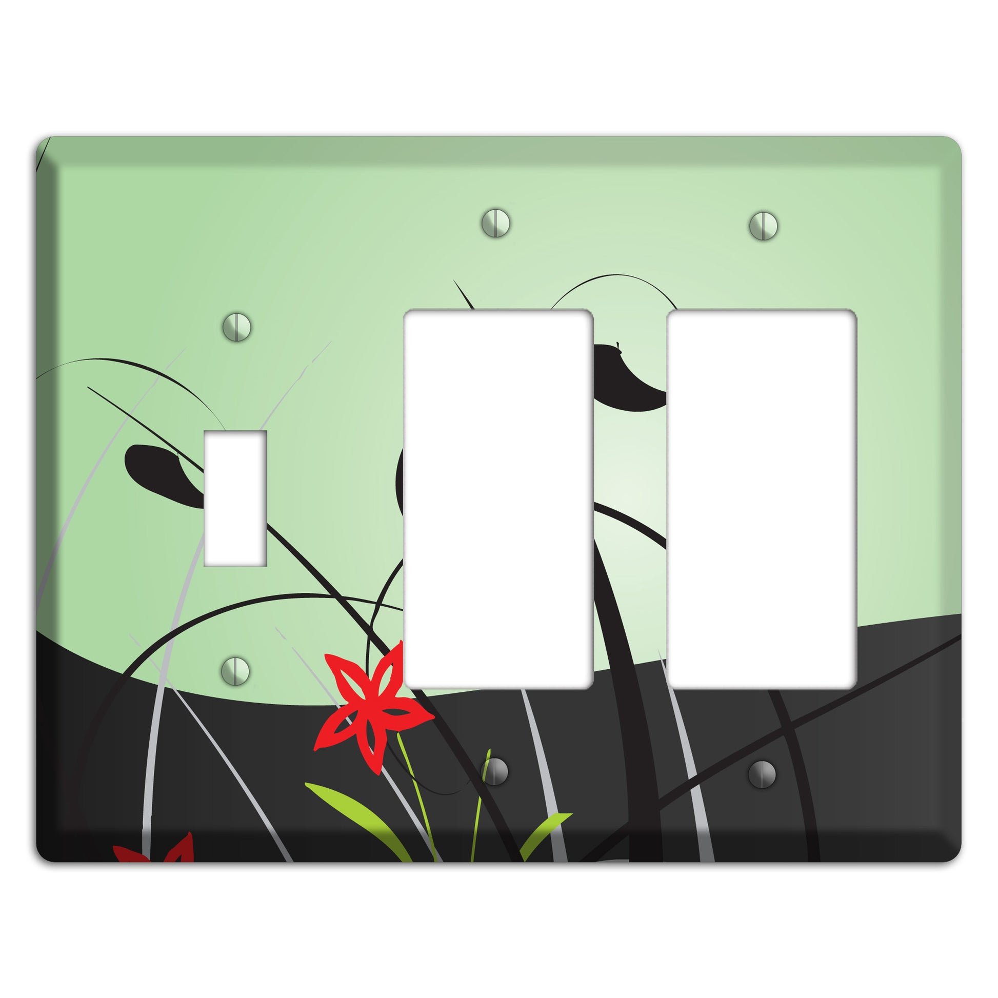 Mint Green Floral Sprig Toggle / 2 Rocker Wallplate