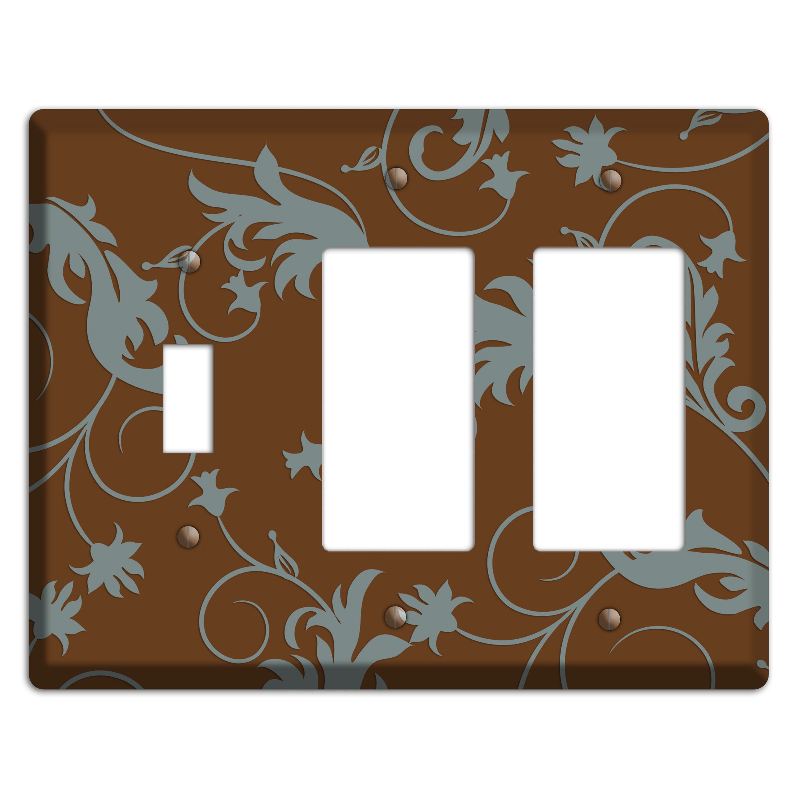 Brown and Grey Victorian Sprig Toggle / 2 Rocker Wallplate