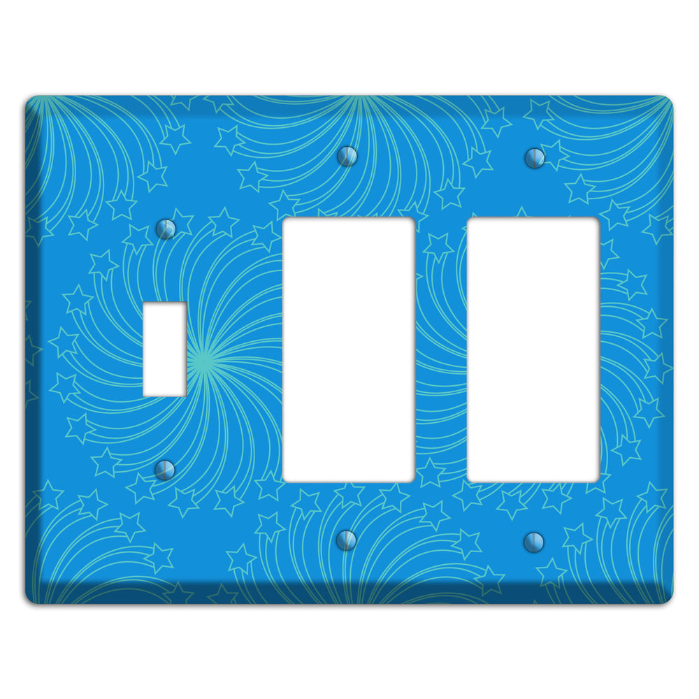 Multi Blue Star Swirl Toggle / 2 Rocker Wallplate