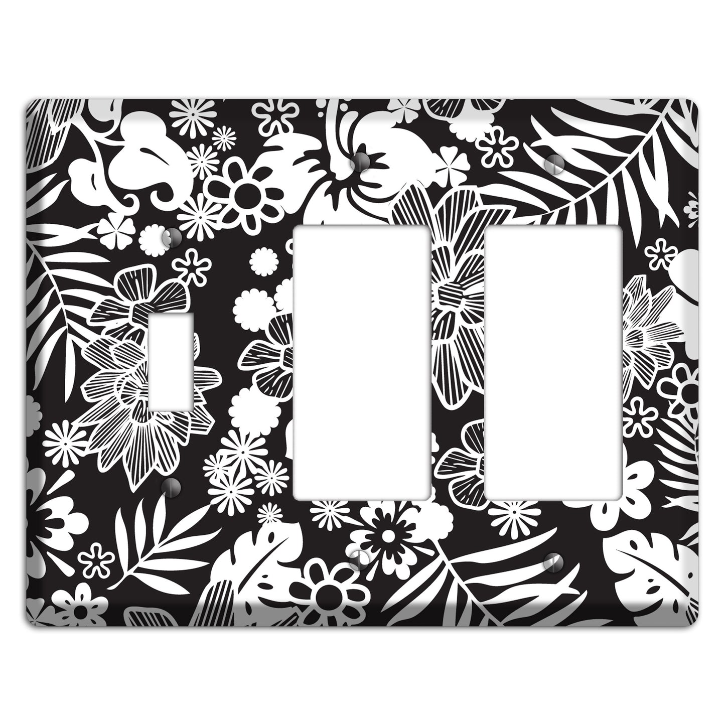 Black with White Tropical Toggle / 2 Rocker Wallplate