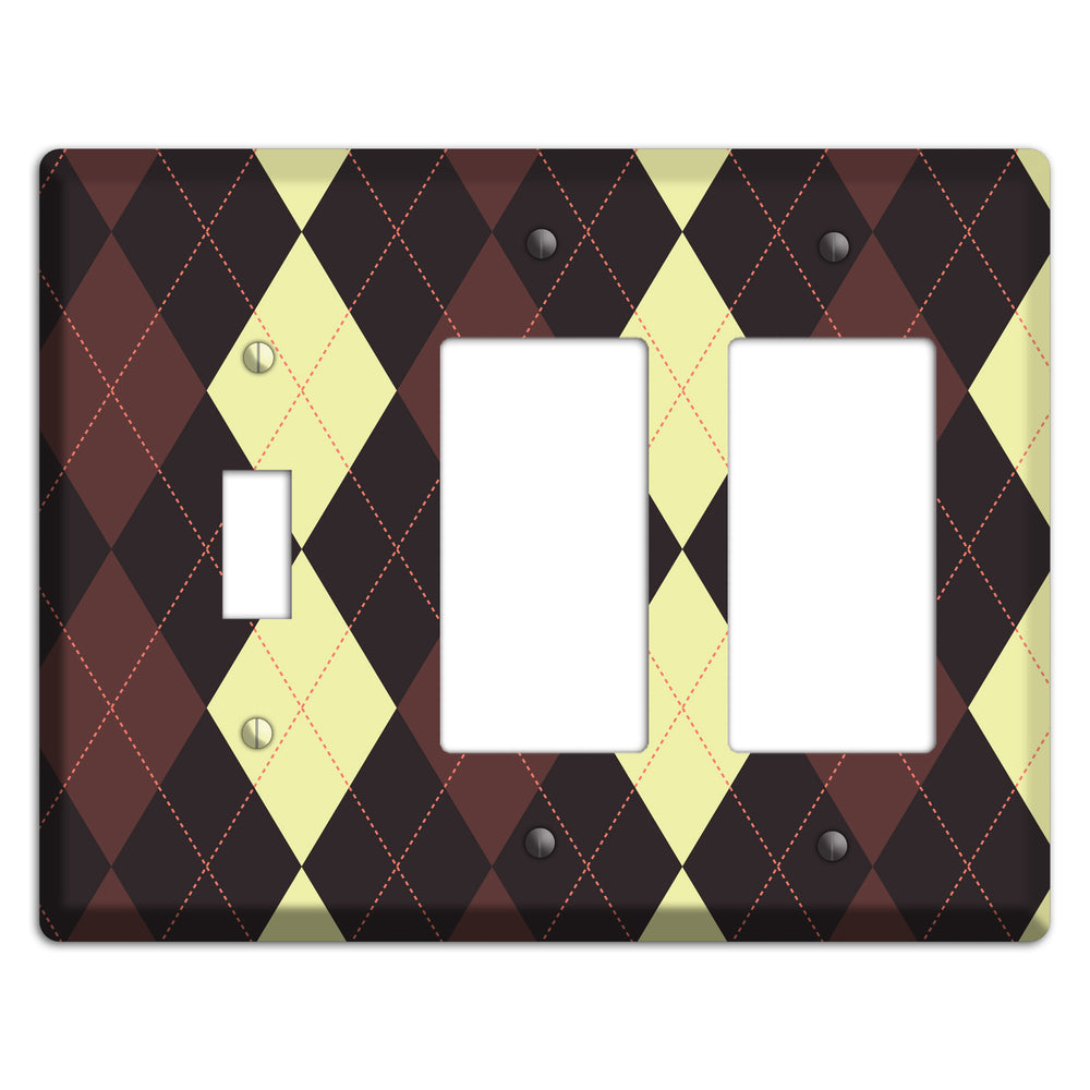 Maroon and Yellow Argyle Toggle / 2 Rocker Wallplate