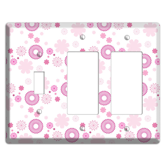White with Pink and Purple Floral Contour Retro Burst Toggle / 2 Rocker Wallplate