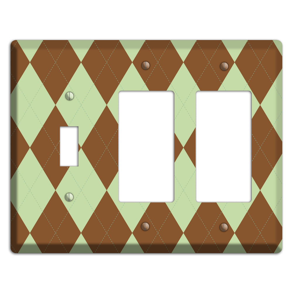 Brown Argyle Toggle / 2 Rocker Wallplate