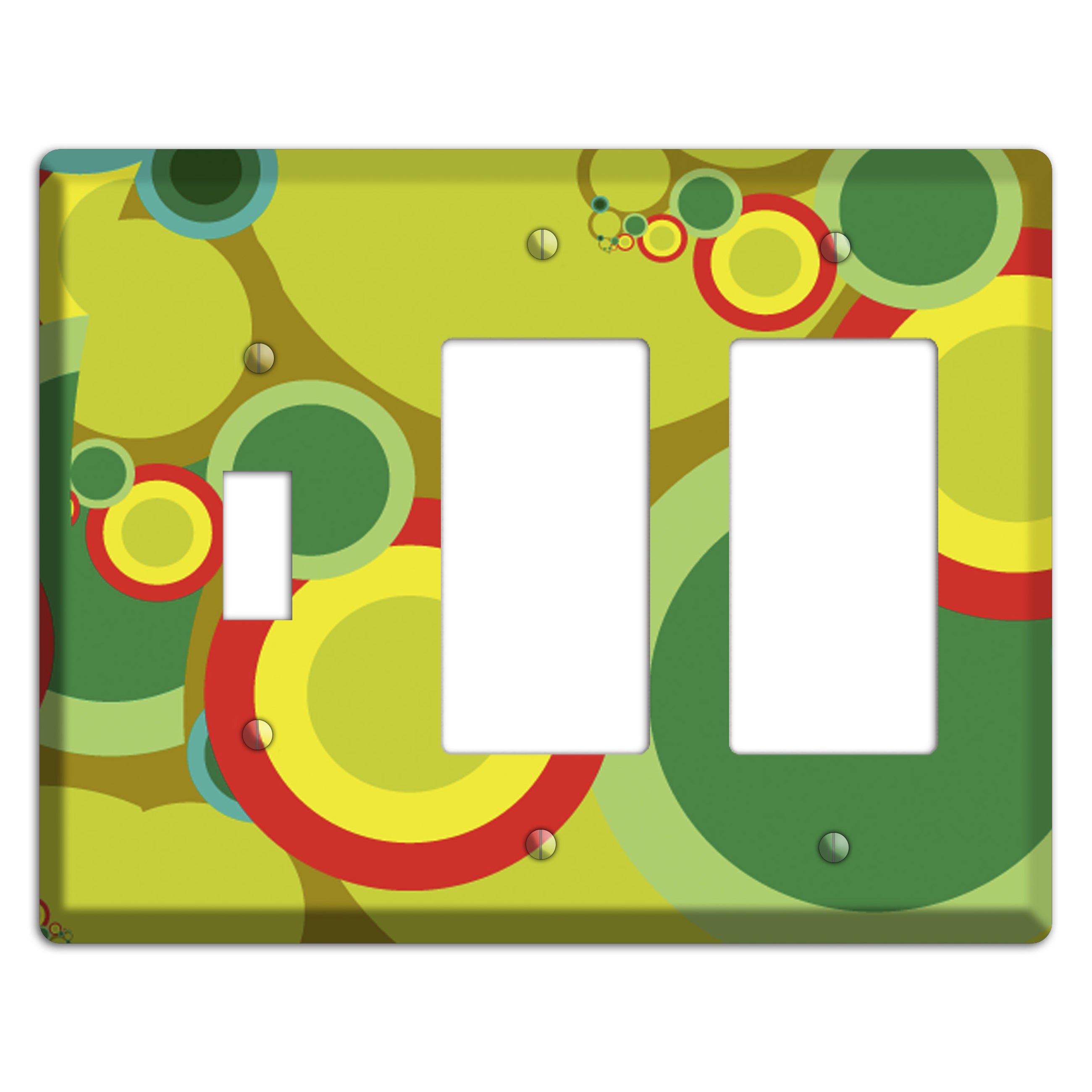 Green and Yellow Abstract Circles Toggle / 2 Rocker Wallplate