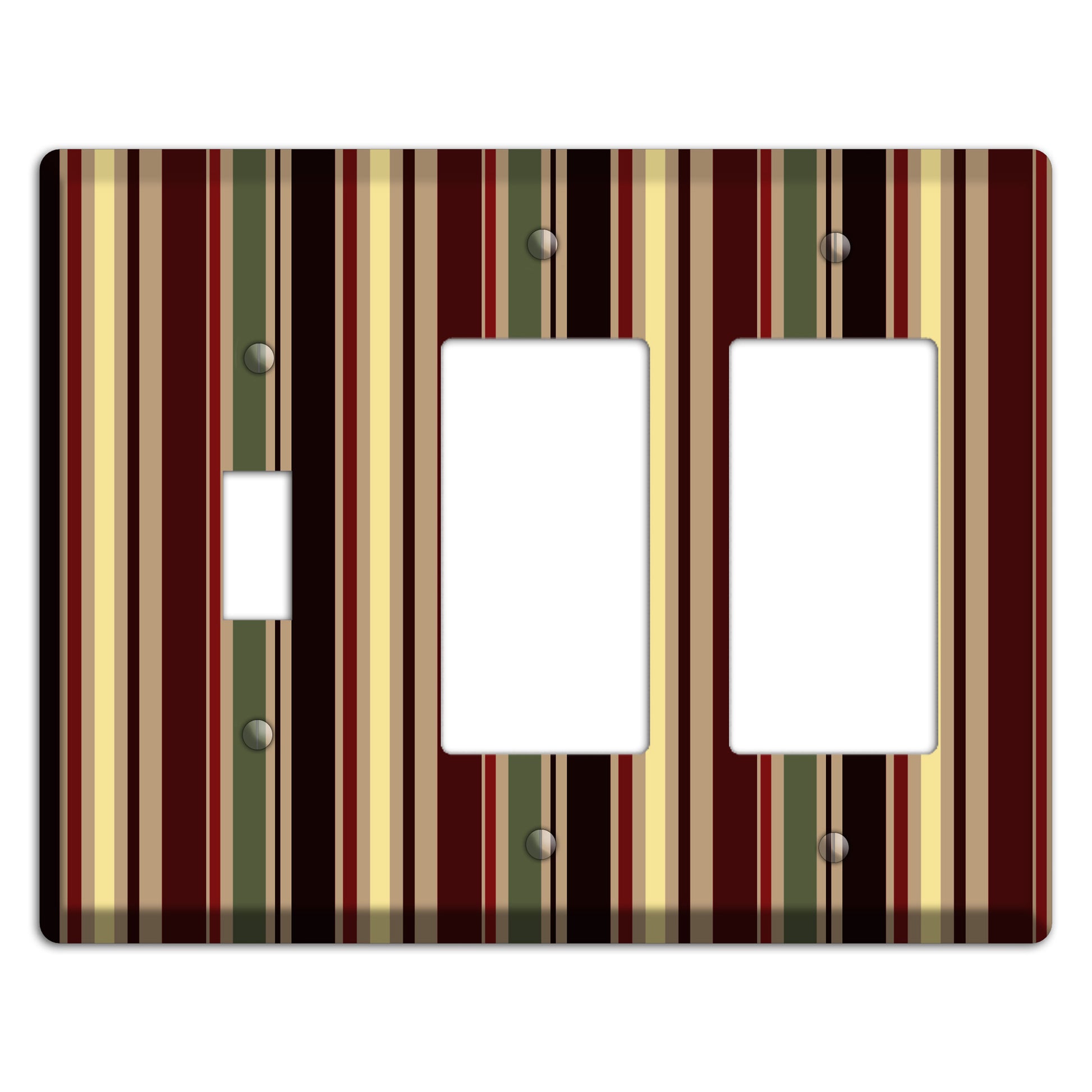 Multi olive and Burgundy Vertical Stripes Toggle / 2 Rocker Wallplate