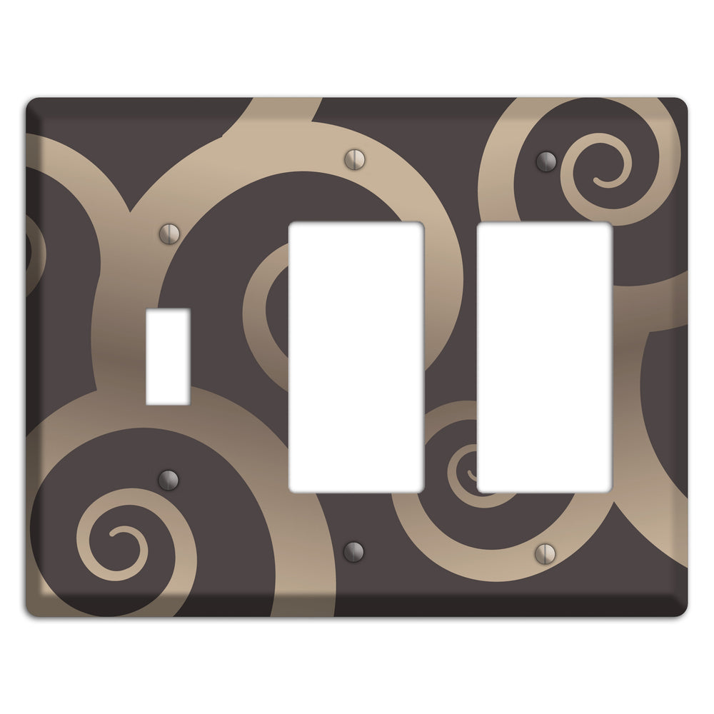 Brown with Beige Large Swirl Toggle / 2 Rocker Wallplate