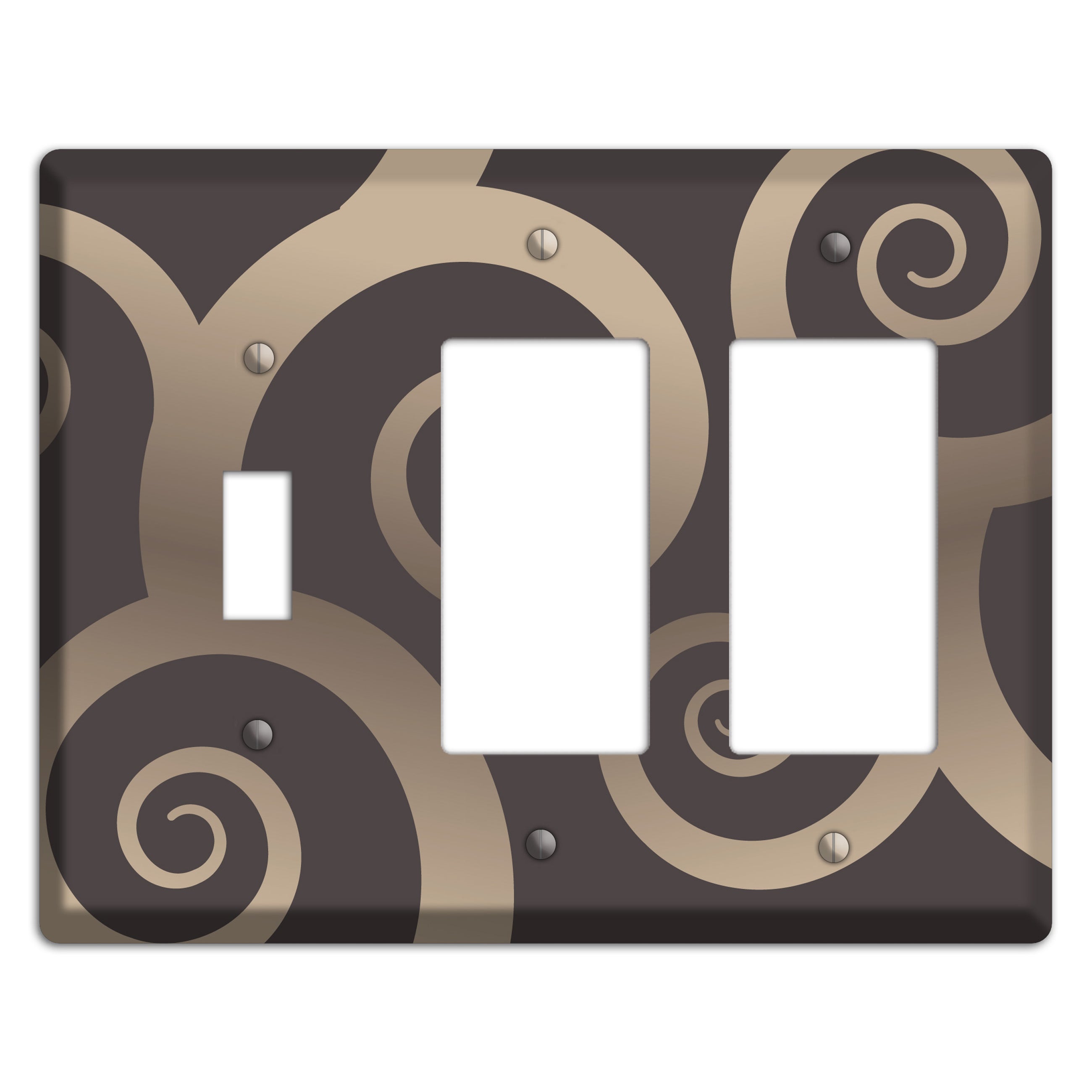 Brown with Beige Large Swirl Toggle / 2 Rocker Wallplate