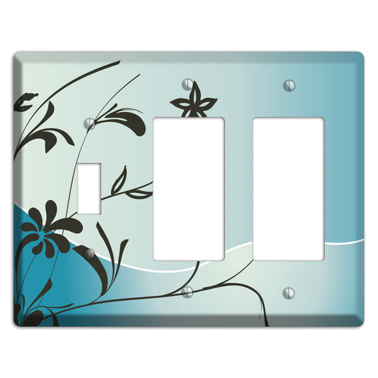 Blue-grey Floral Sprig Toggle / 2 Rocker Wallplate