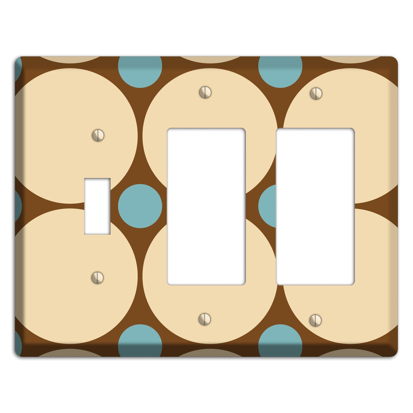 Brown with Beige and Dusty Blue Multi Tiled Large Dots Toggle / 2 Rocker Wallplate