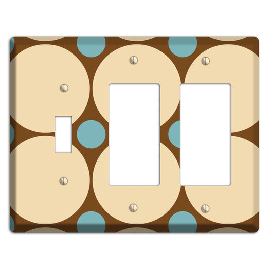 Brown with Beige and Dusty Blue Multi Tiled Large Dots Toggle / 2 Rocker Wallplate