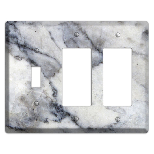 White and Grey Marble Toggle / 2 Rocker Wallplate