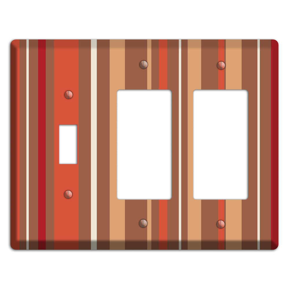 Multi Coral Vertical Stripe Toggle / 2 Rocker Wallplate