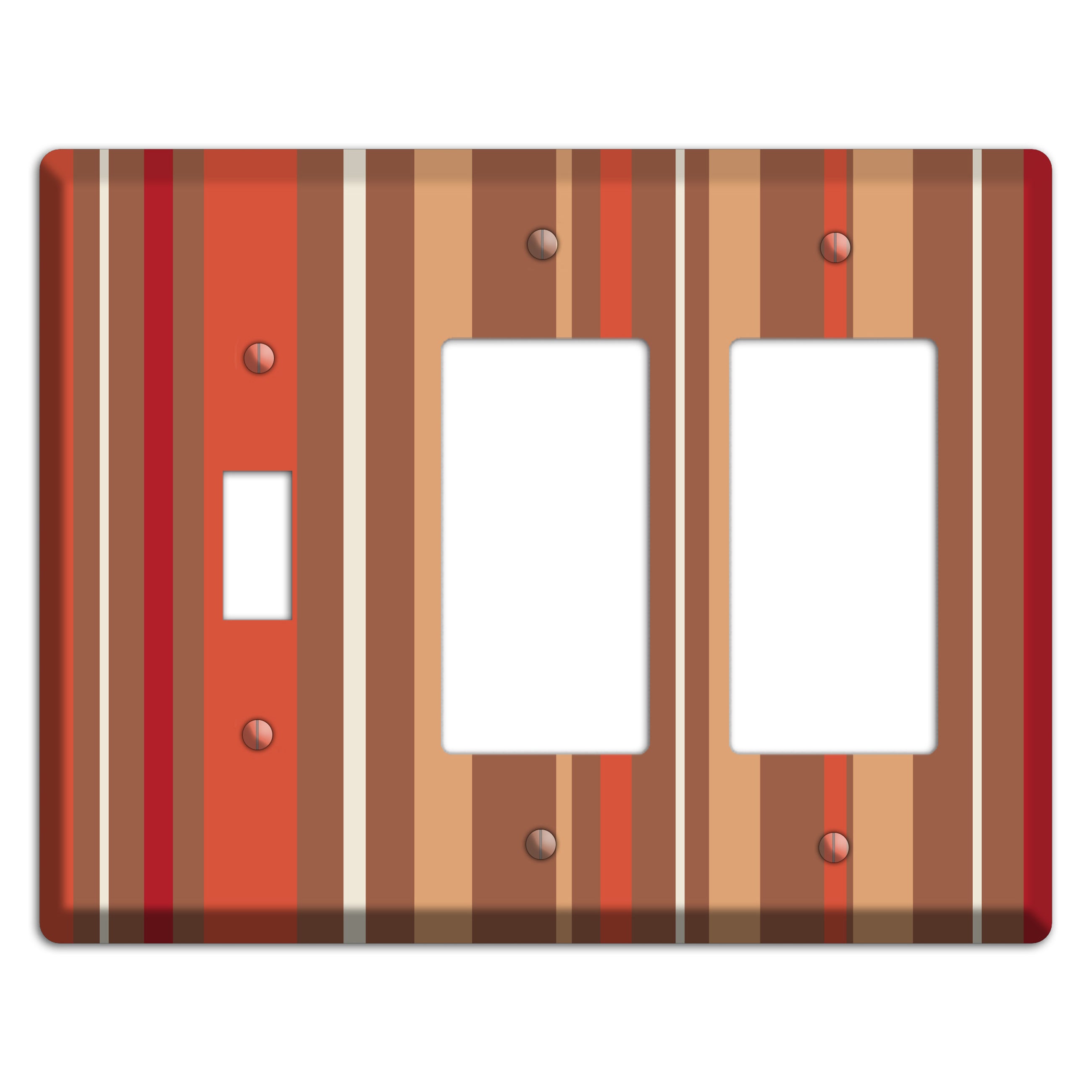 Multi Coral Vertical Stripe Toggle / 2 Rocker Wallplate