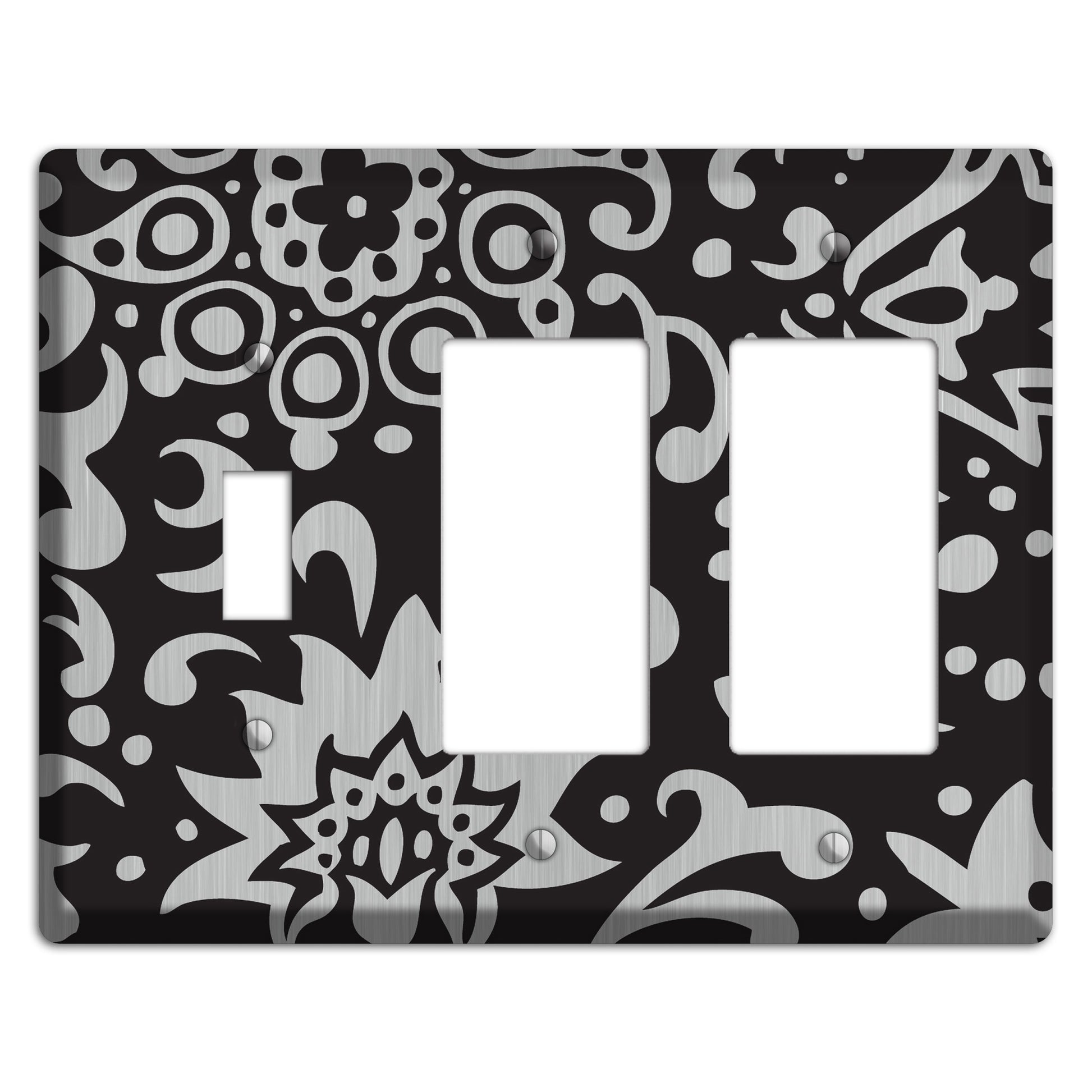 Black Boteh  Stainless Toggle / 2 Rocker Wallplate