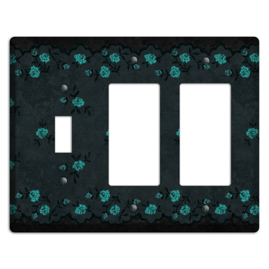 Embroidered Floral Black Toggle / 2 Rocker Wallplate
