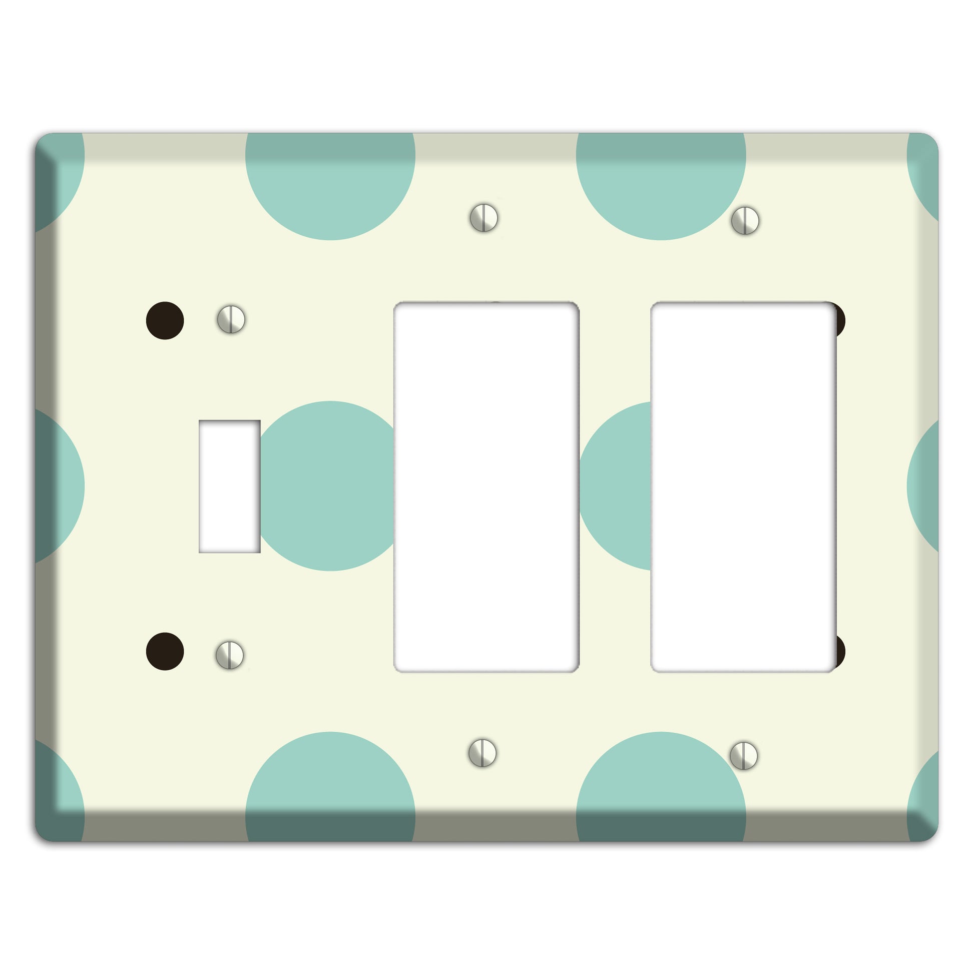 Soft Green with Aqua and Black Multi Tiled Medium Dots Toggle / 2 Rocker Wallplate