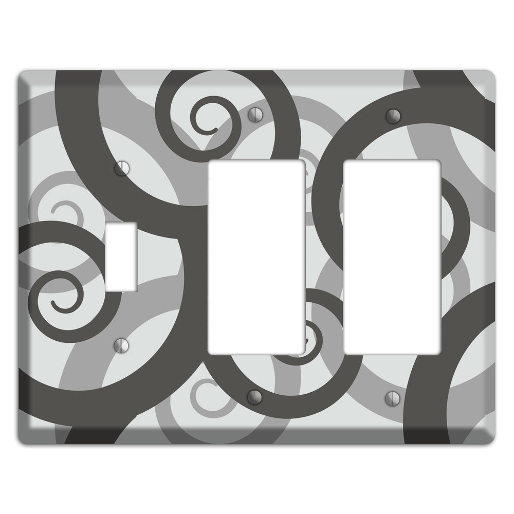 Grey with Black Large Swirl Toggle / 2 Rocker Wallplate
