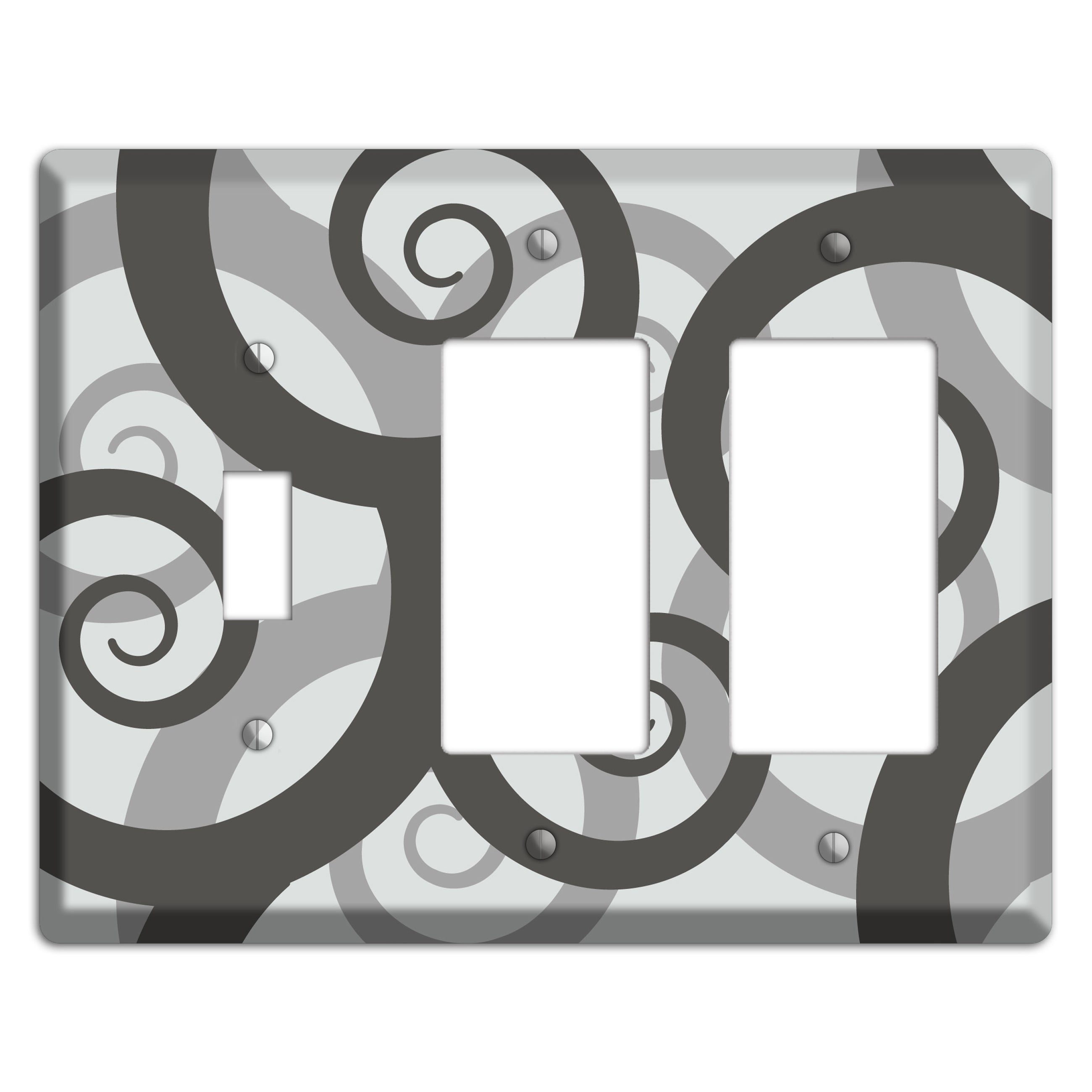 Grey with Black Large Swirl Toggle / 2 Rocker Wallplate