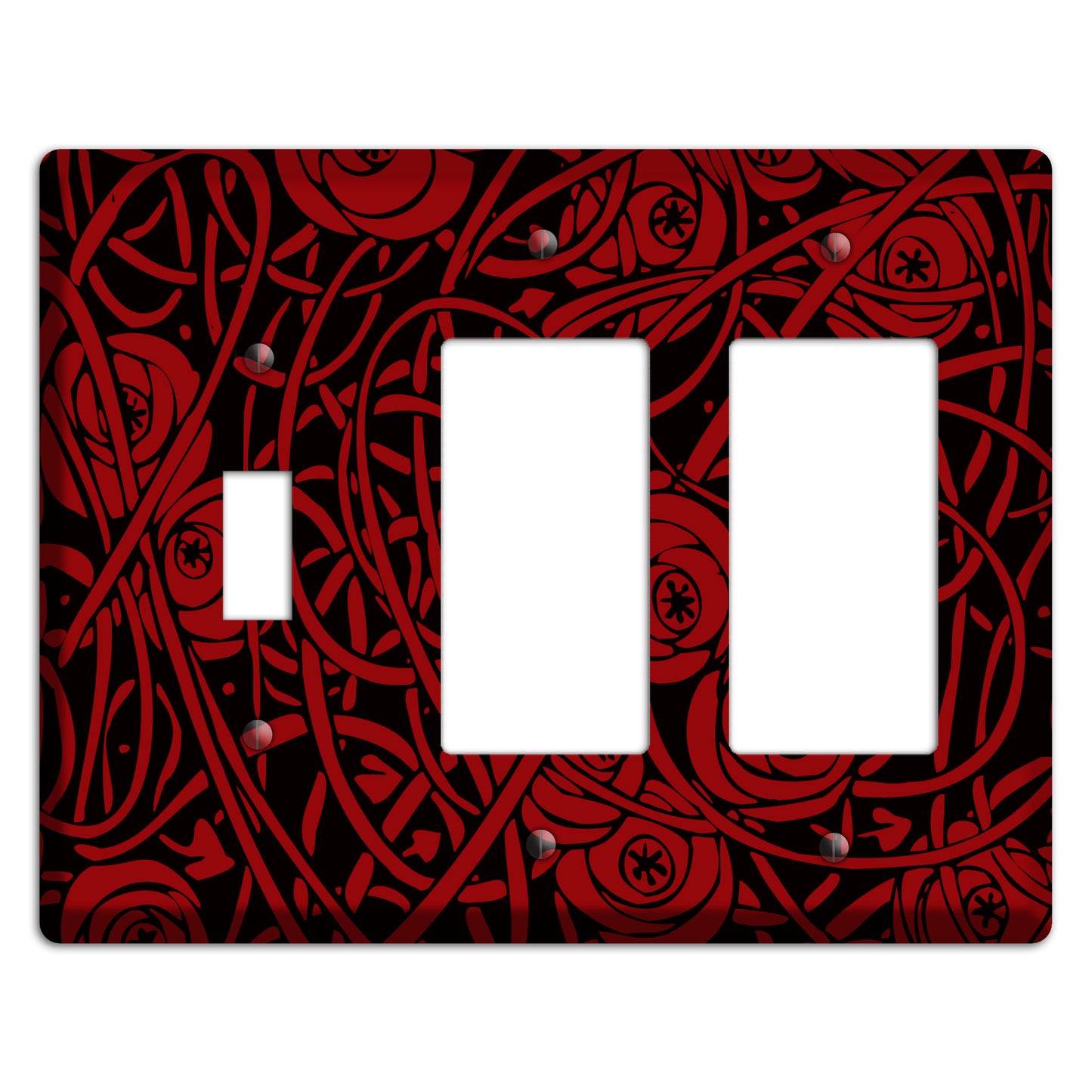 Red Deco Floral Toggle / 2 Rocker Wallplate