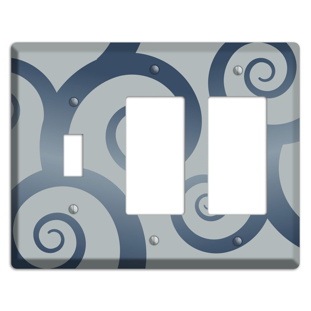 Grey with Blue Large Swirl Toggle / 2 Rocker Wallplate