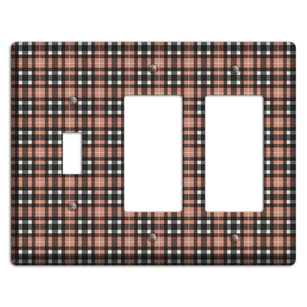 Light Brown Plaid Toggle / 2 Rocker Wallplate
