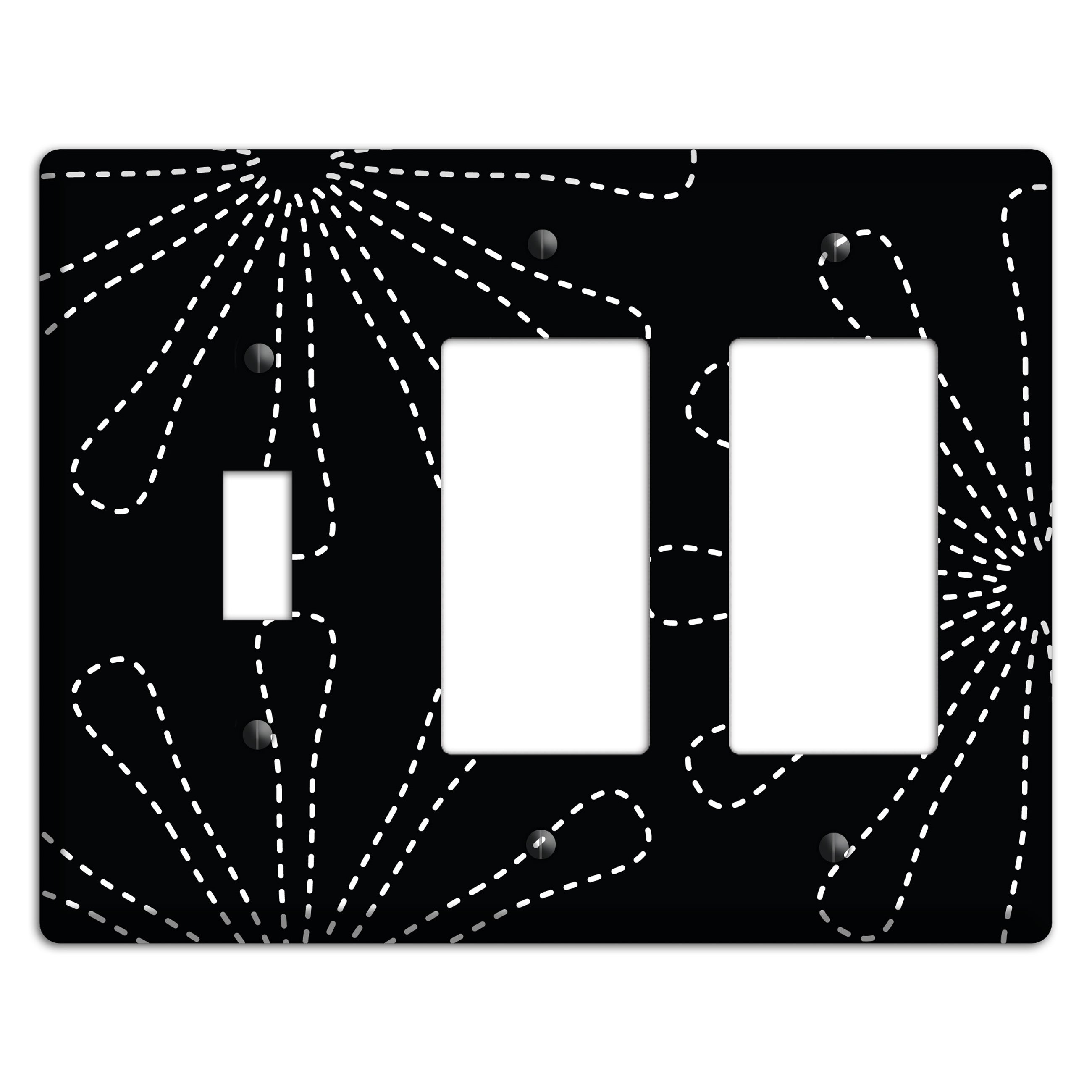 Black with White Retro Stipple Floral Contour Toggle / 2 Rocker Wallplate