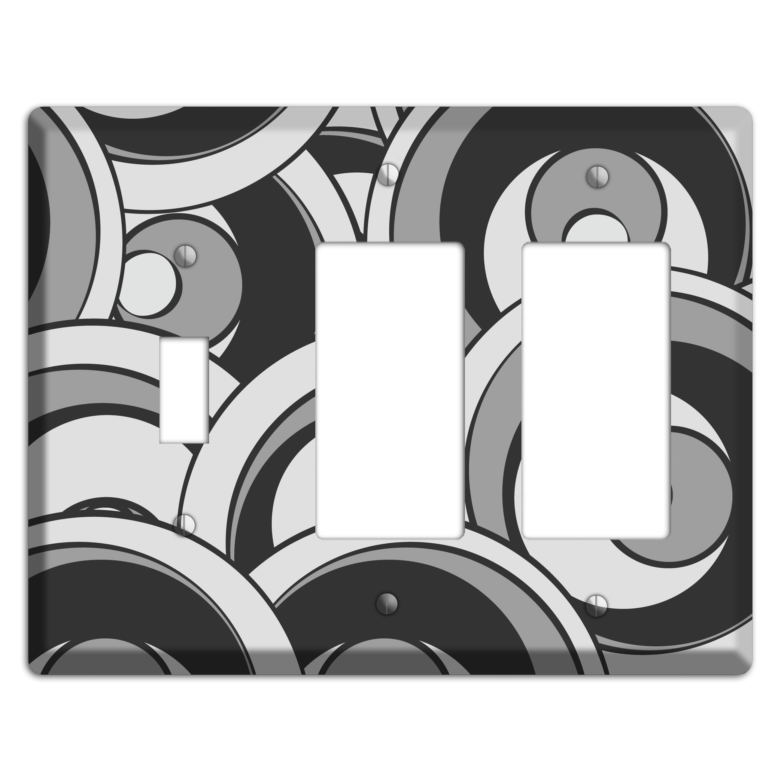 Black and Grey Deco Circles Toggle / 2 Rocker Wallplate